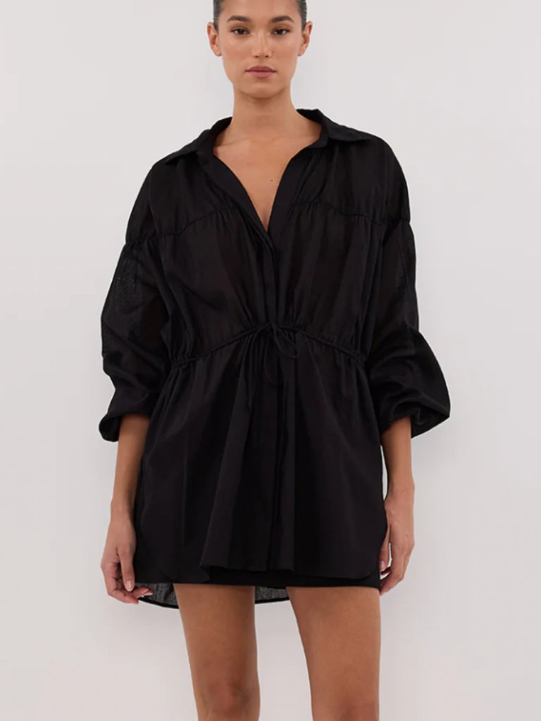 Dissh Floyce Black Linen Long Sleeve Top